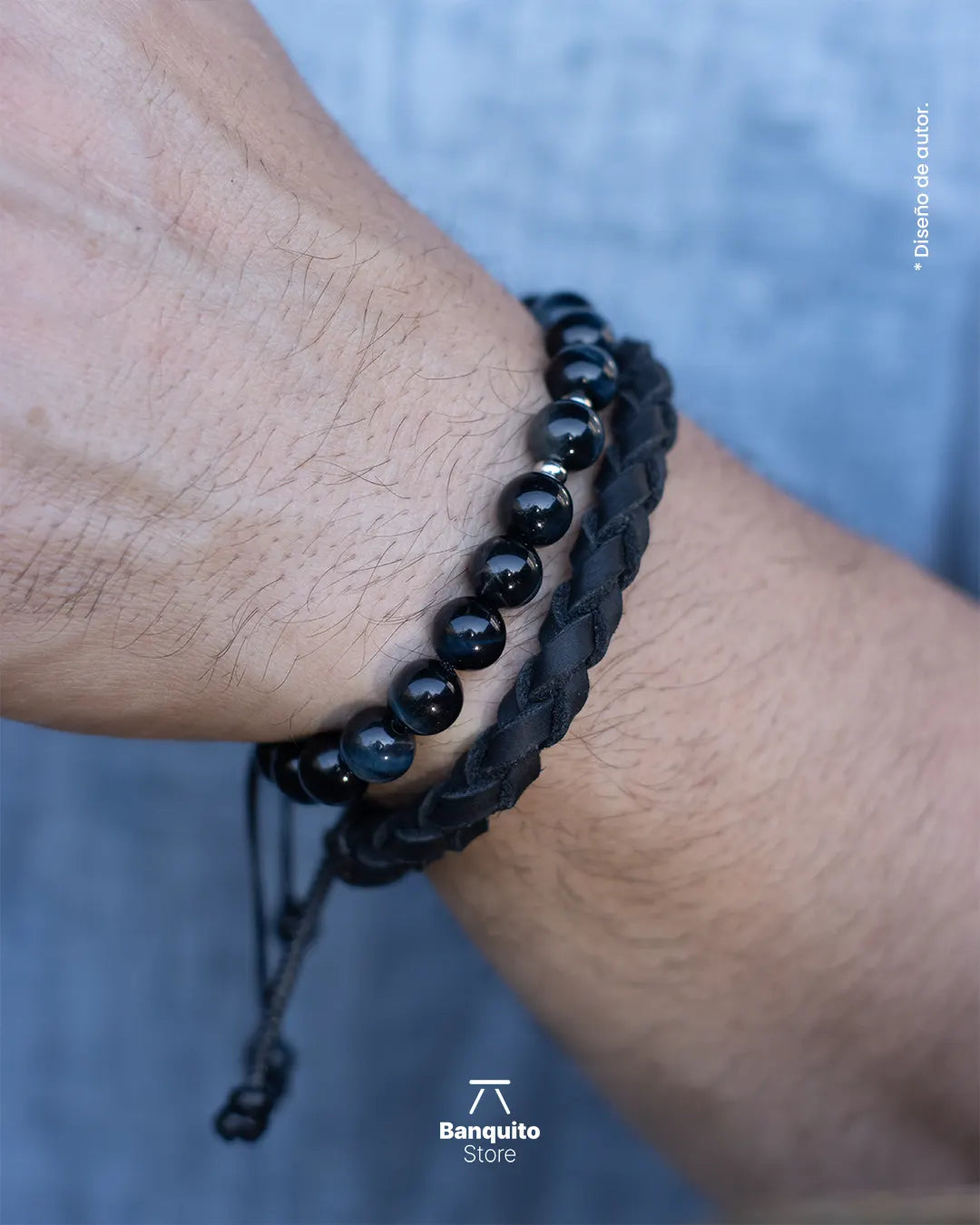 Pulseras de Ojo de Halcón Azul con Pulsera de Cuero Trenzado