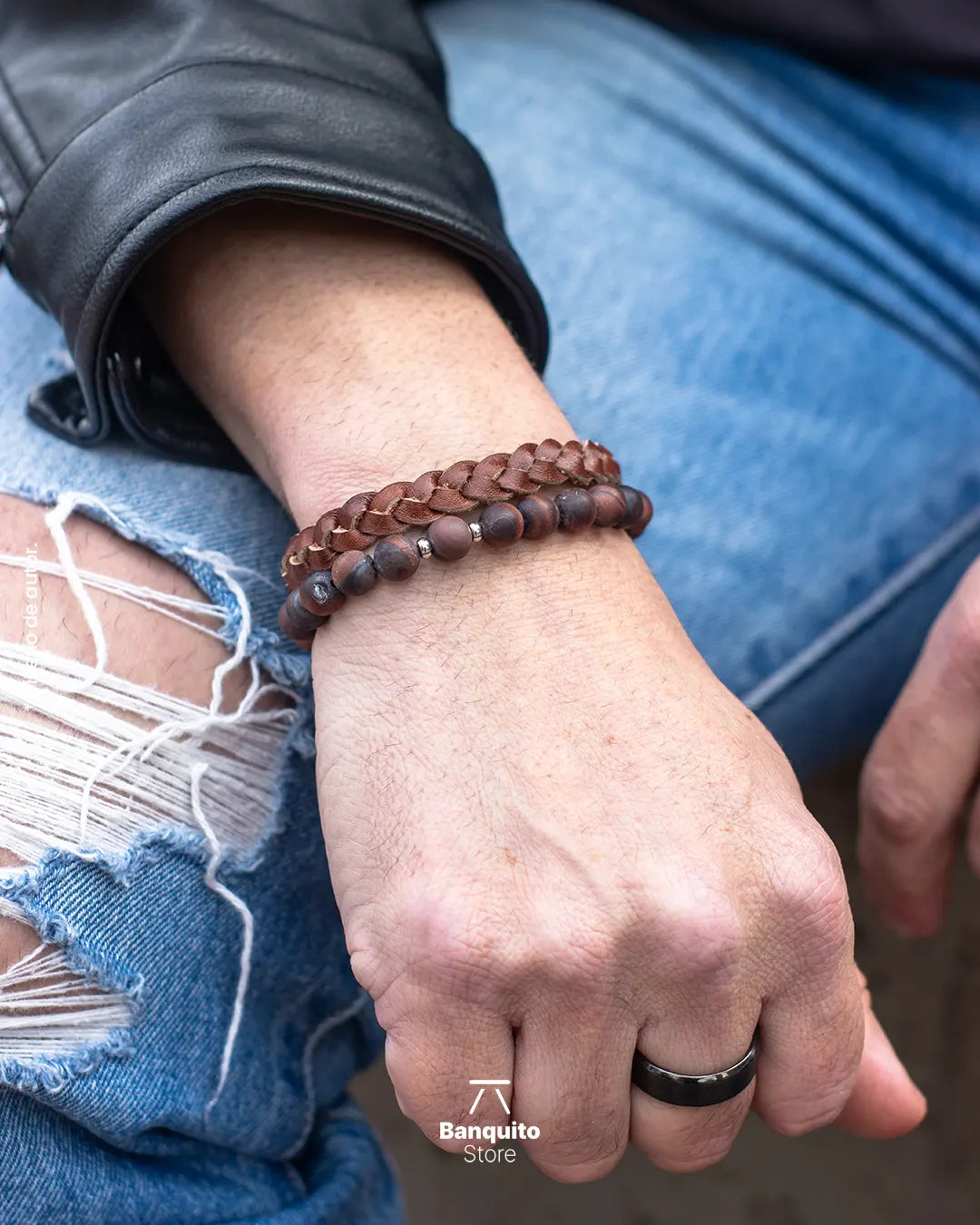 Pulsera de Ojo de Buey Natural 8 mm para Hombre | Banquito Store