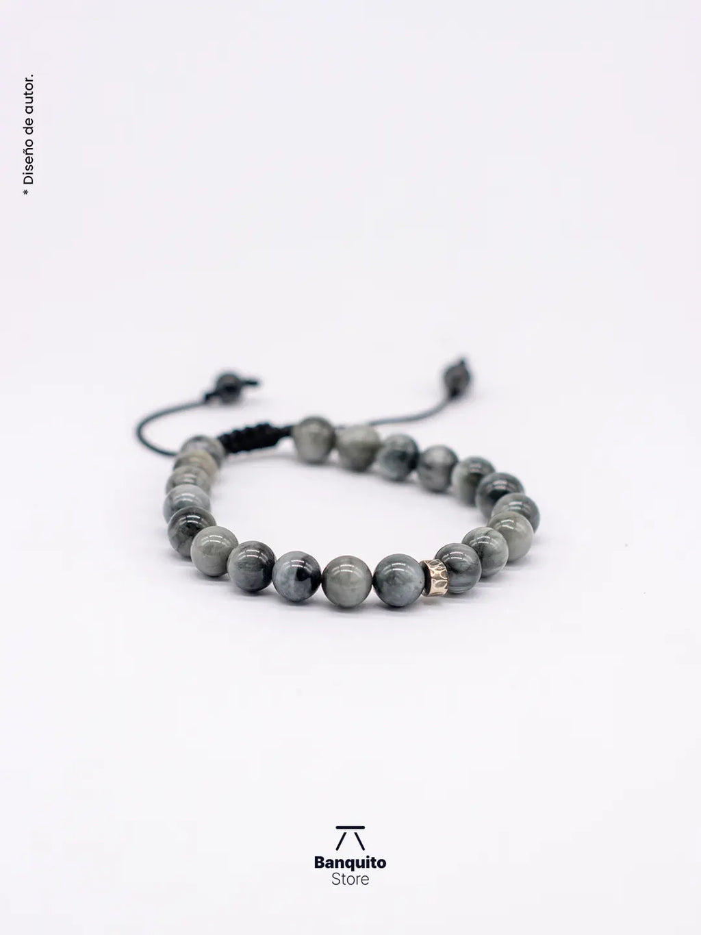Pulsera Ojo de Halcón Gris 8mm con plata 950