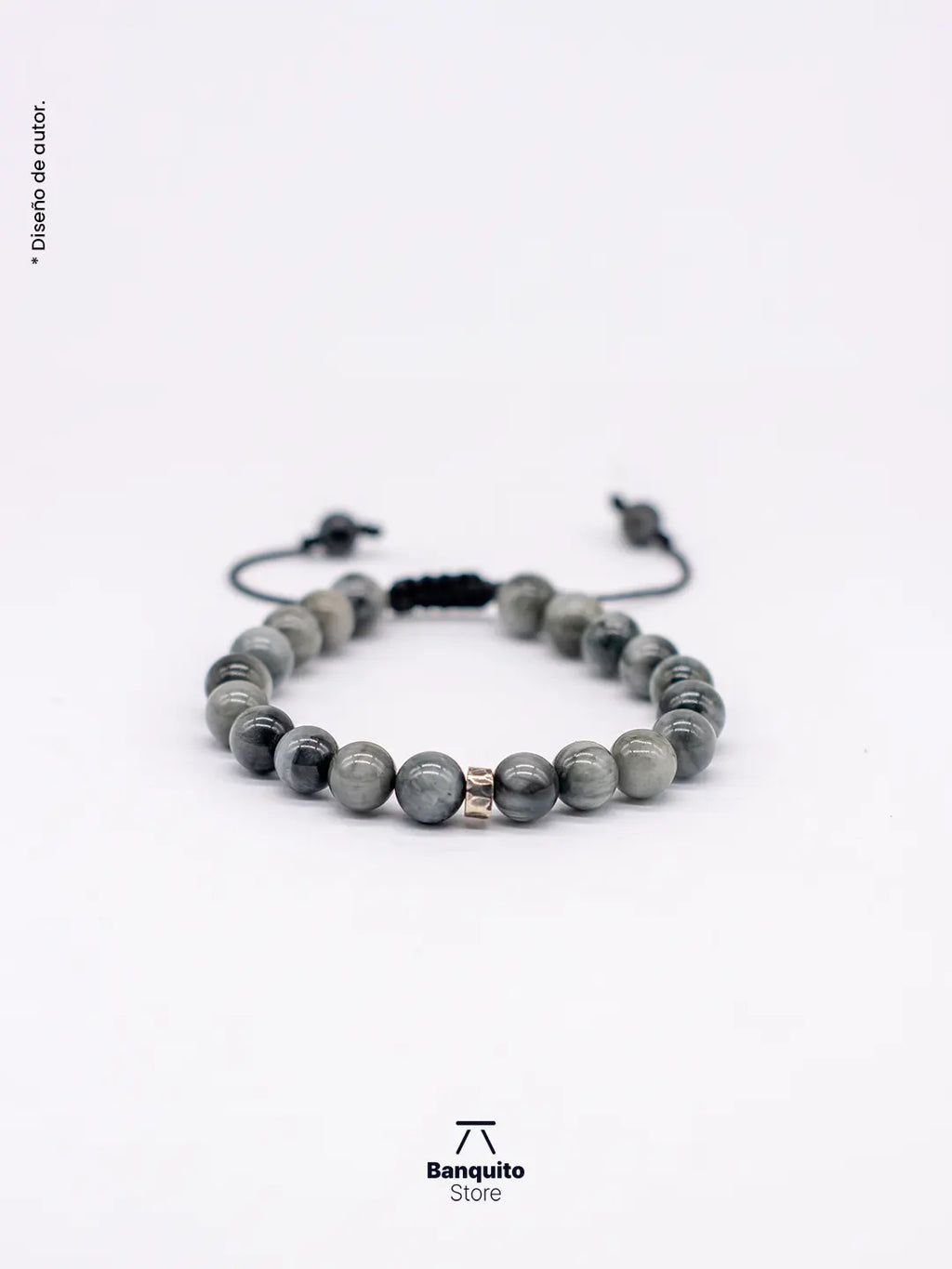 Pulsera Ojo de Halcón Gris 8mm con plata 950