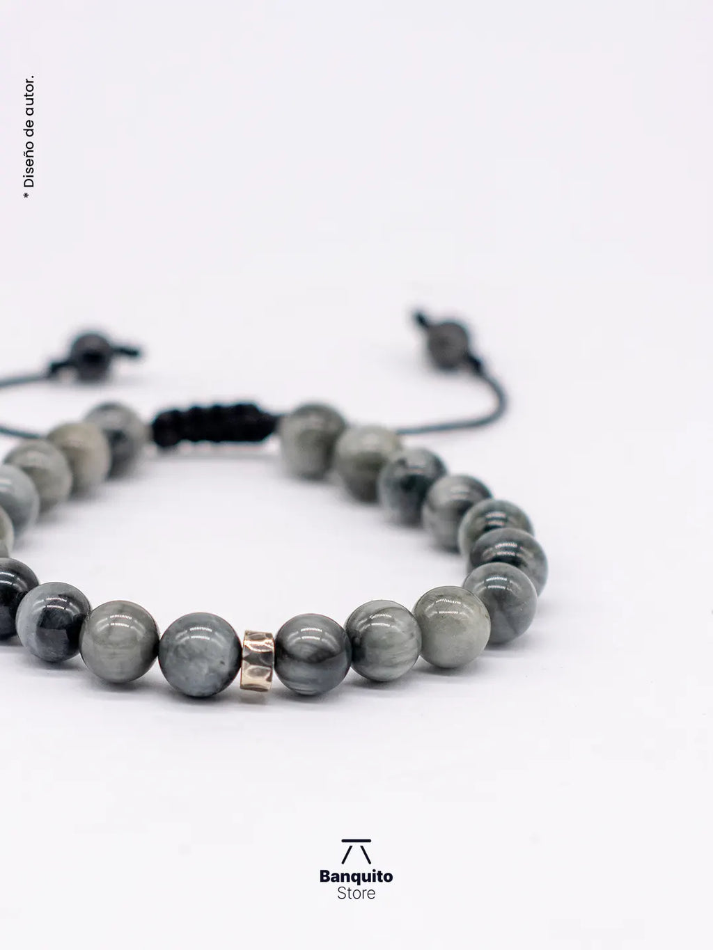 Pulsera Ojo de Halcón Gris 8mm con plata 950