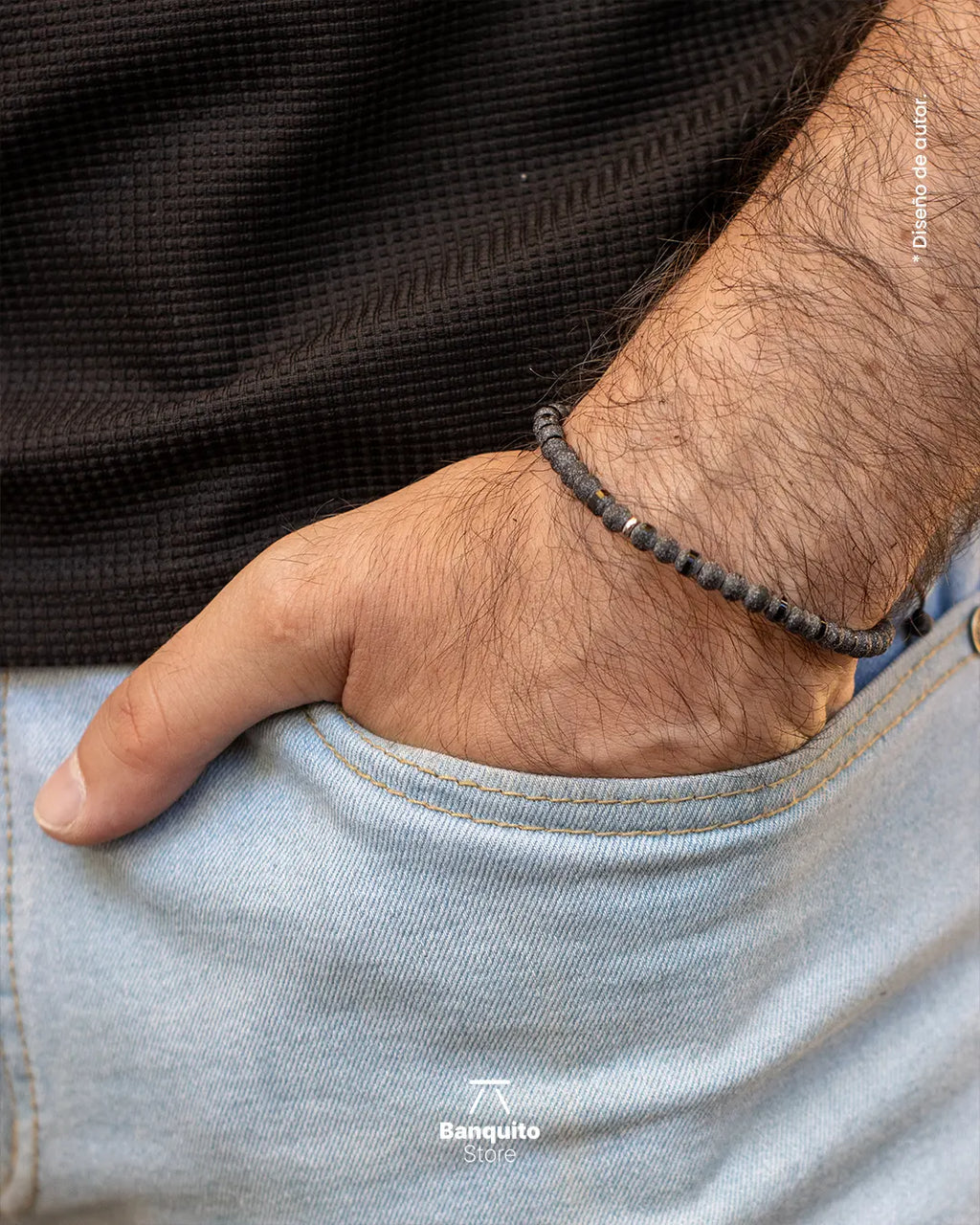 Pulsera Ónix 4mm Hombre – Acabado Rústico y Brillante