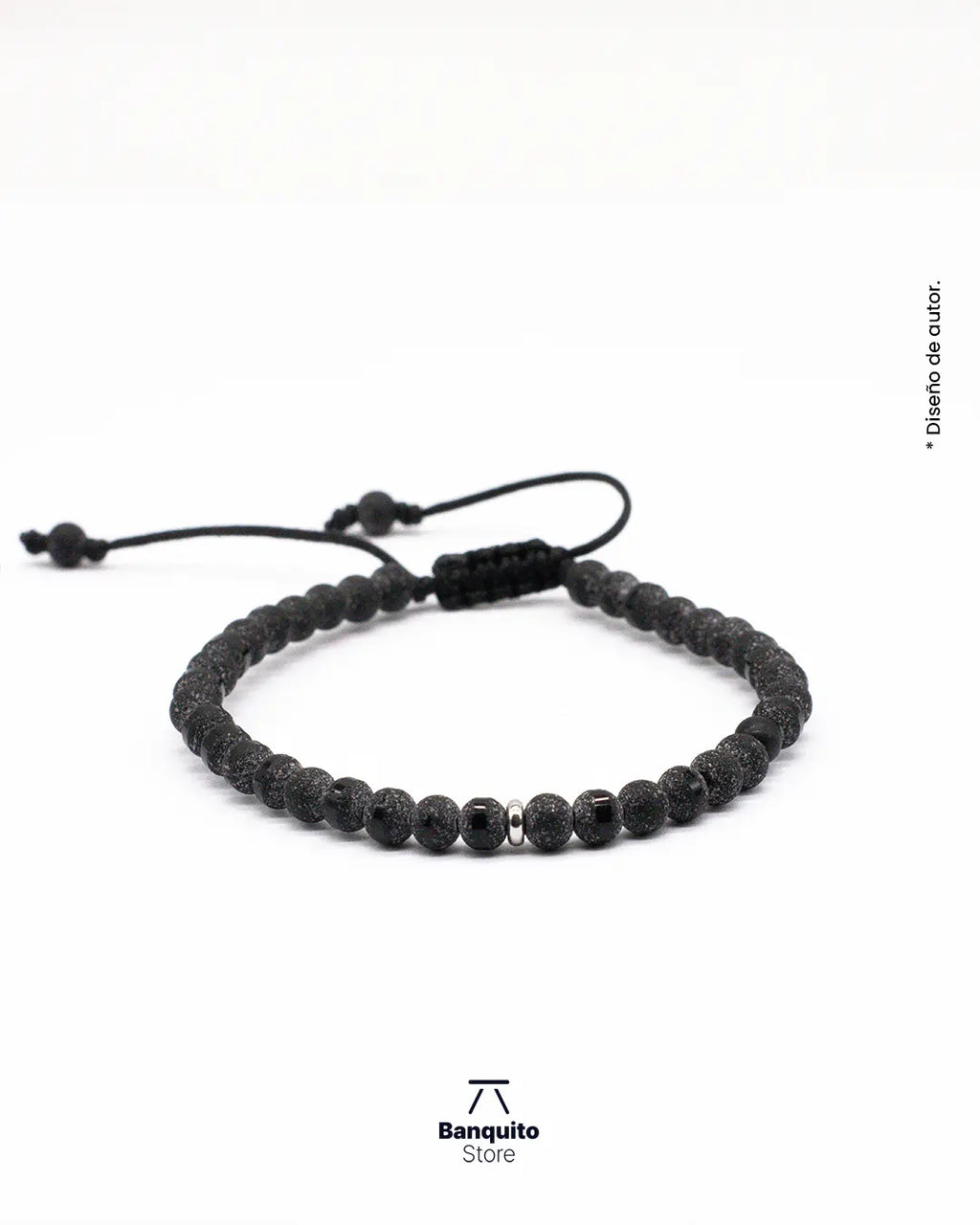 Pulsera Ónix 4mm Hombre – Acabado Rústico y Brillante