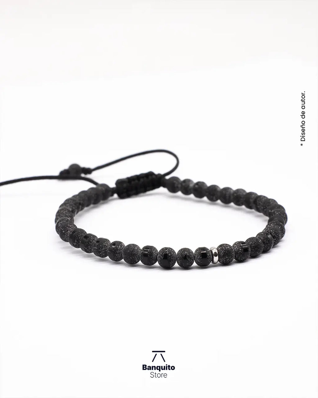 Pulsera Ónix 4mm Hombre – Acabado Rústico y Brillante