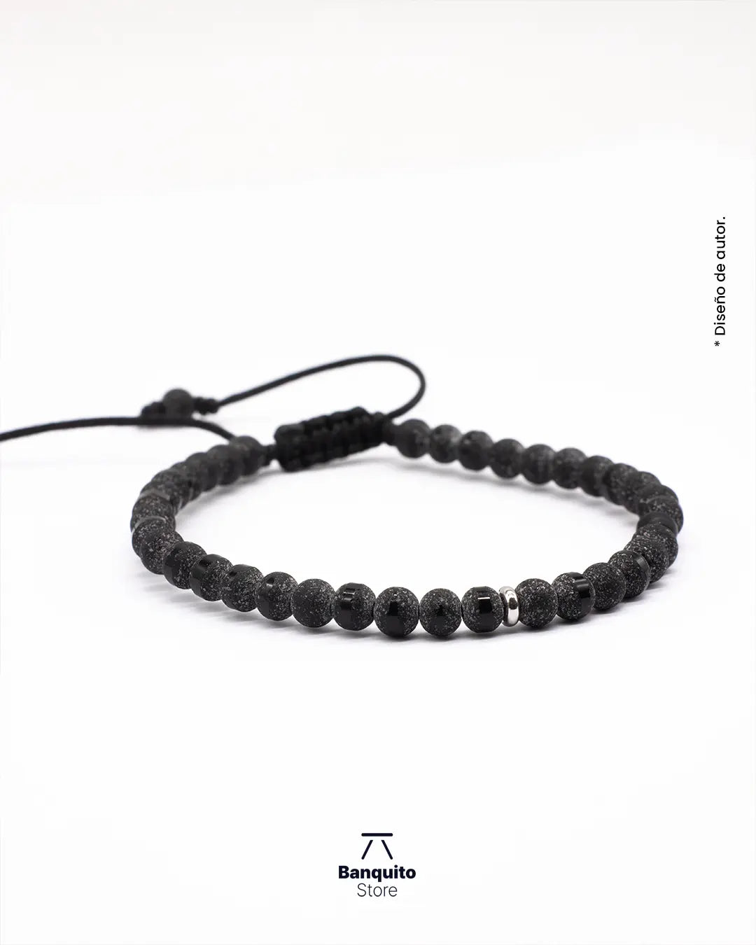 Pulsera Ónix 4mm Hombre – Acabado Rústico y Brillante