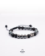 Pulsera de Ónix Matte y Hematita 8 mm con Calavera