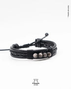 Pulsera Cuero negro con Obsidiana Plateada