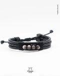 Pulsera Cuero negro con Obsidiana Plateada
