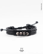 Pulsera Cuero negro con Obsidiana Plateada