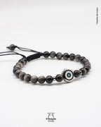 Pulsera Obsidiana Plateada con Ojo Turco