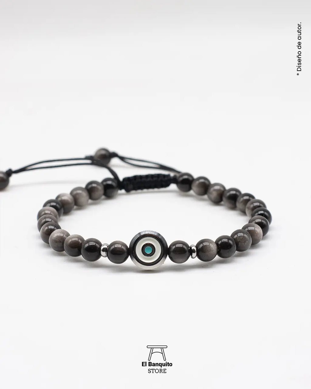 Pulsera Obsidiana Plateada con Ojo Turco