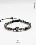 Pulsera Obsidiana Plateada con Ojo Turco