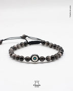 Pulsera Obsidiana Plateada con Ojo Turco
