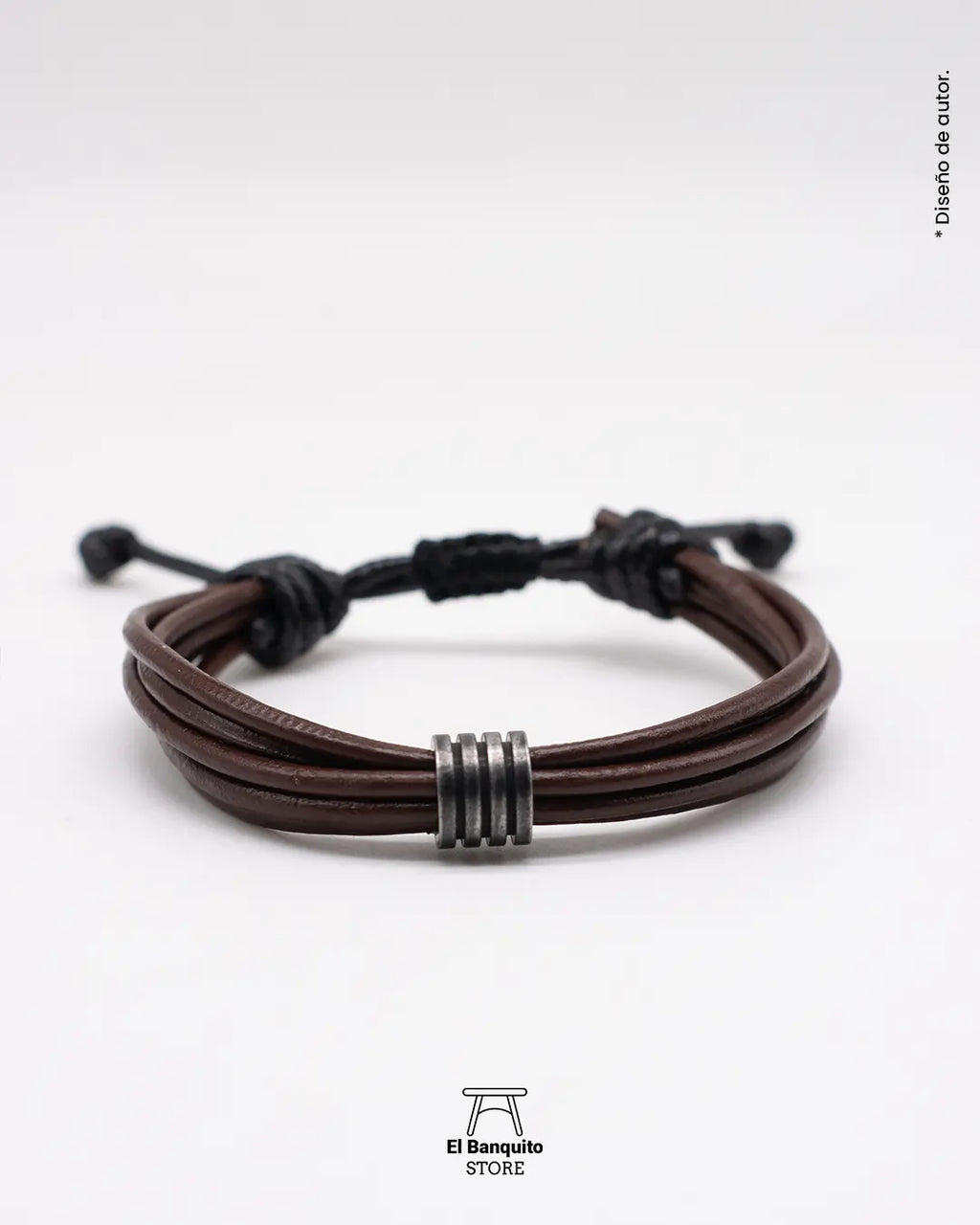 Pulsera de Cuero con Argolla Plateada Envejecida