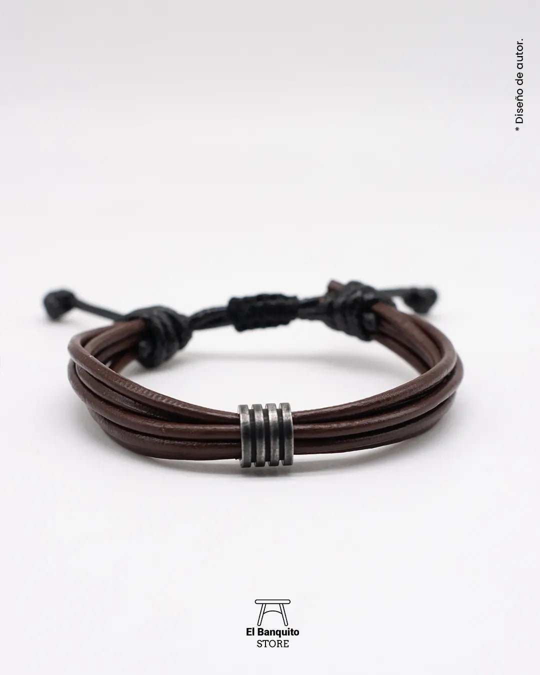 Pulsera de Cuero con Argolla Plateada Envejecida