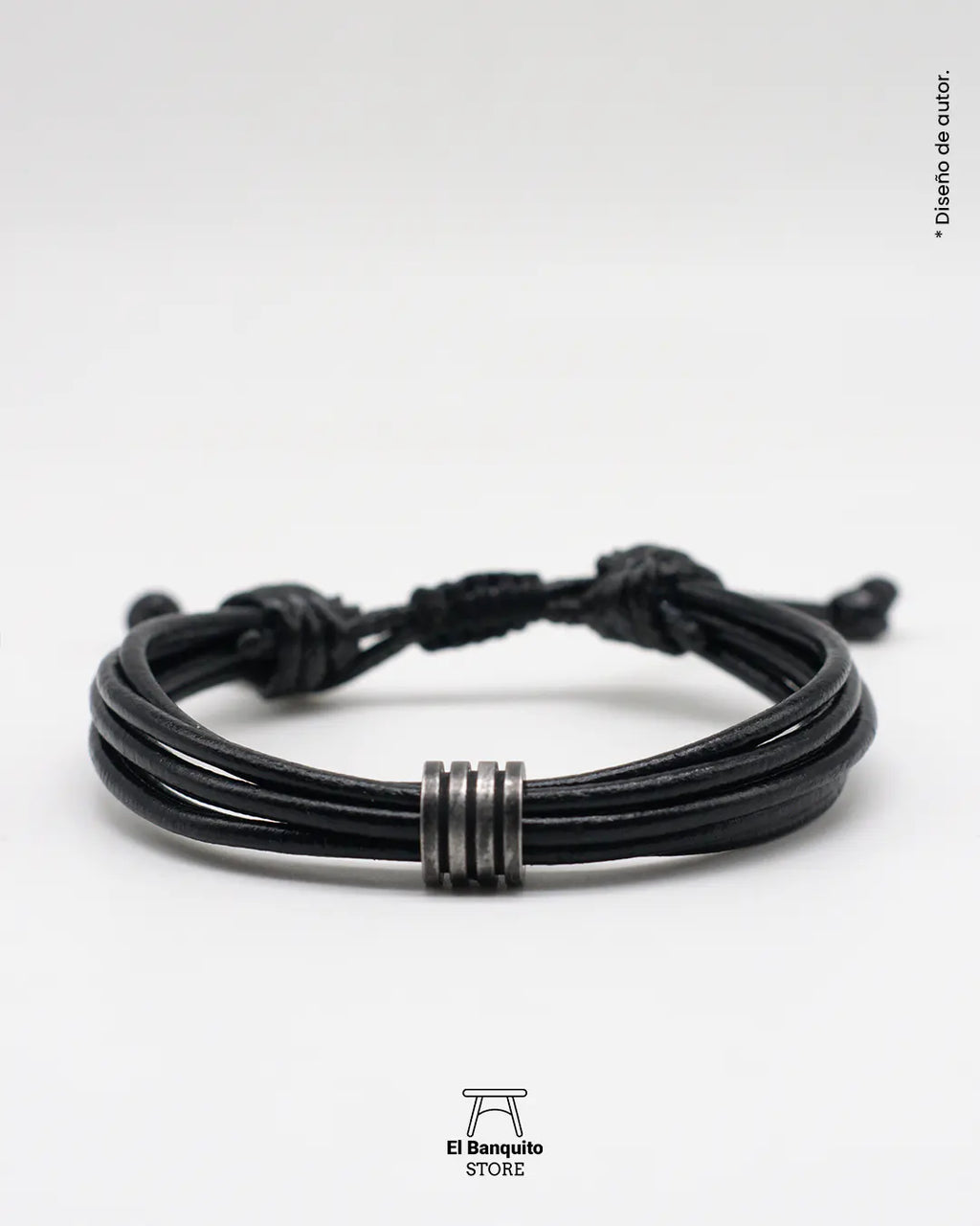 Pulsera de Cuero con Argolla Plateada Envejecida