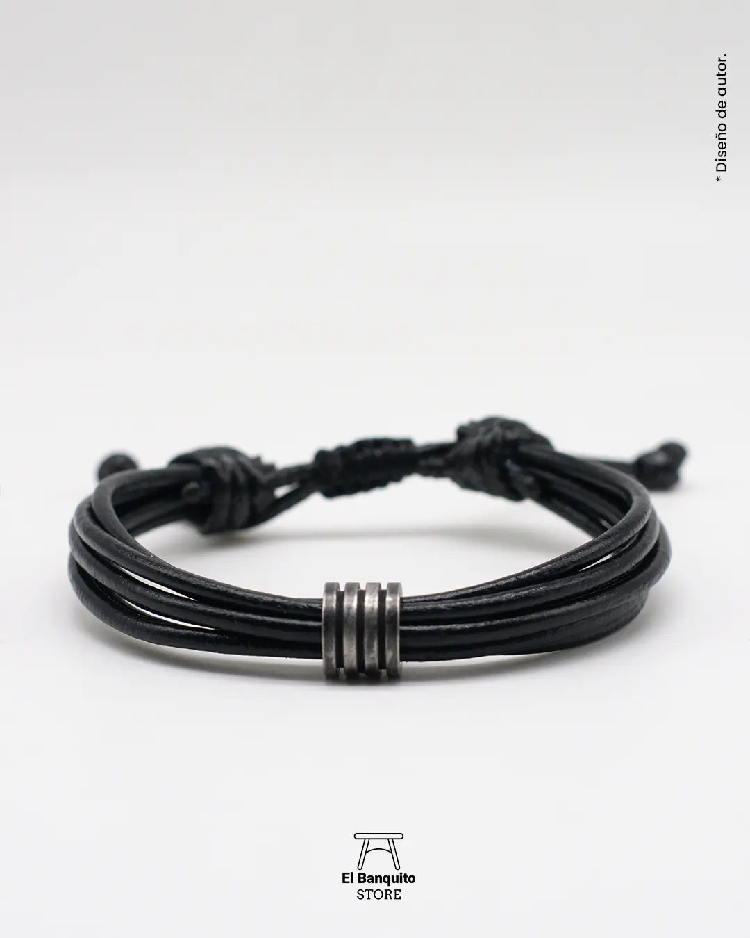 Pulsera de Cuero con Argolla Plateada Envejecida