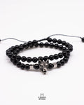 Pulsera doble de onix negra con lobo