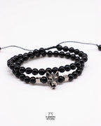 Pulsera doble de onix negra con lobo
