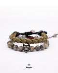 Set de Pulseras Labradorita, Lobo y Cuero Verde