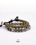 Set de Pulseras de Labradorita con Calavera y Cuero Verde