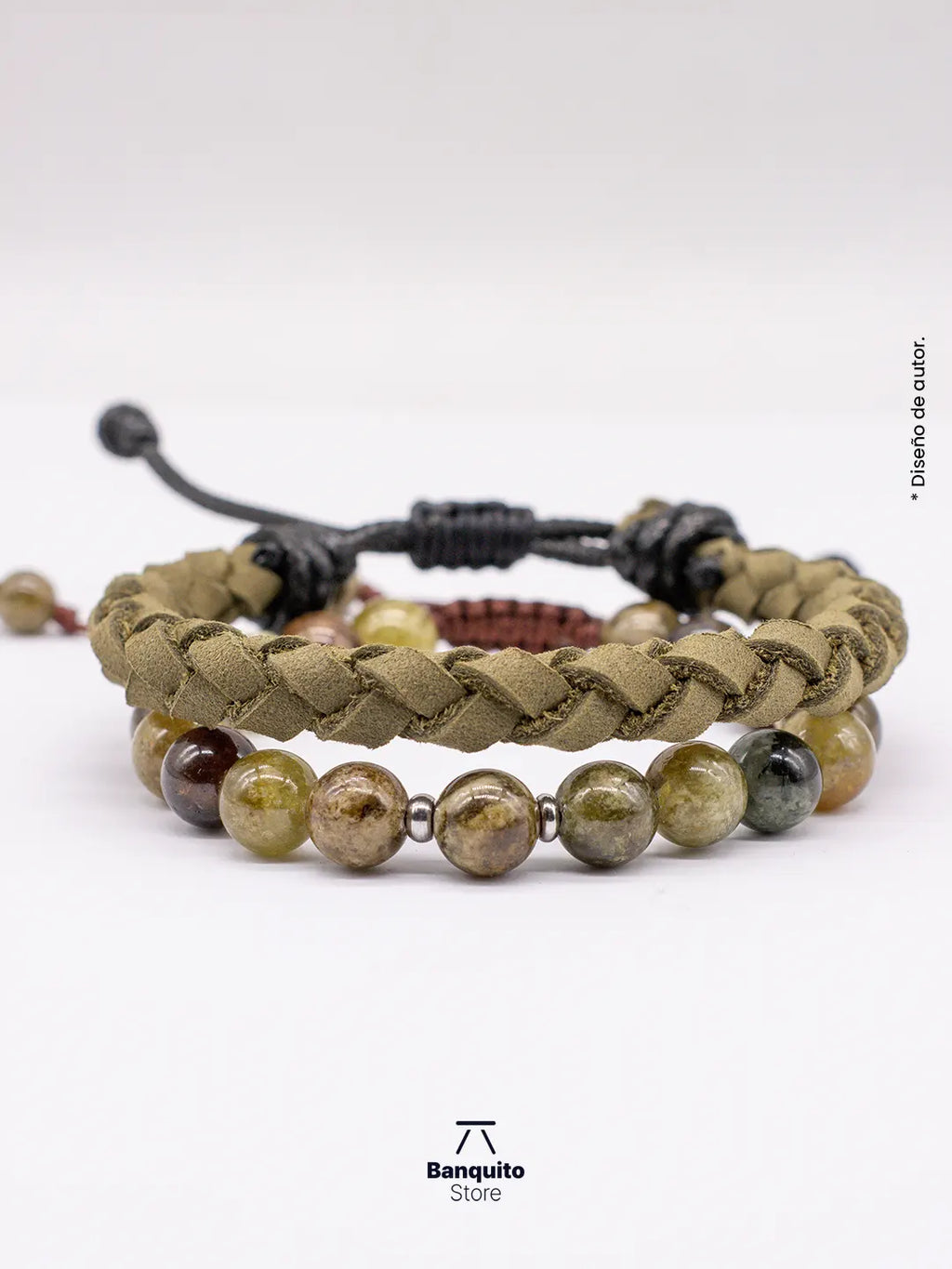 Pulsera Granate Verde y Cuero Hombre Chile