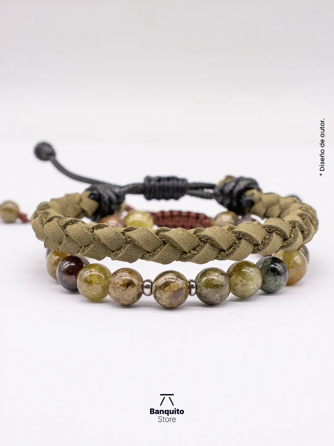 Pulsera Granate Verde y Cuero Hombre Chile