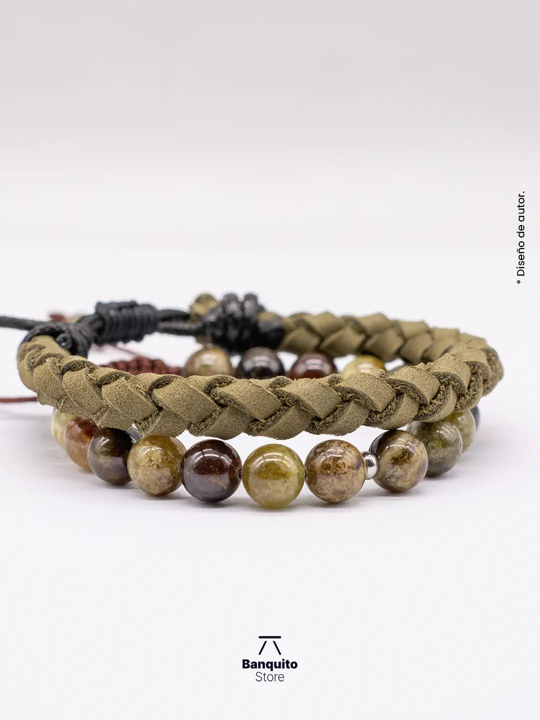 Pulsera Granate Verde y Cuero Hombre Chile