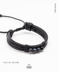 Pulsera Bjorn (Pulsera de Cuero Negro con Piedra Ojo de Halcón)