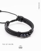 Pulsera Bjorn (Pulsera de Cuero Negro con Piedra Ojo de Halcón)