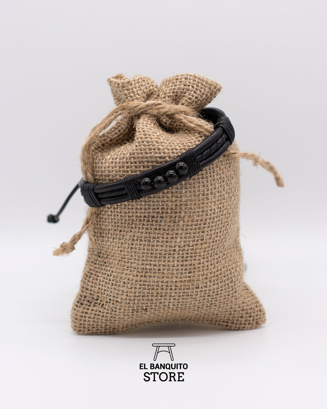 Pulsera de Cuero Negro con Piedra Onix