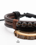 Pulsera de Cuero Café con Cuarzo Ahumado