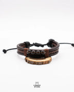 Pulsera de Cuero Café con Cuarzo Ahumado