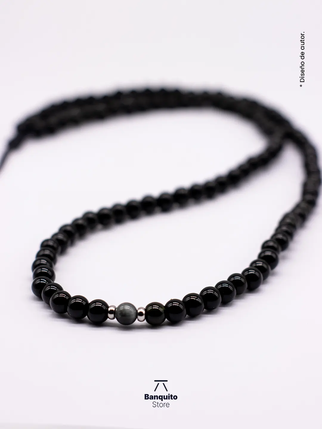 Collar Ónix y Ojo de Halcón Gris Hombre – Piedra Natural