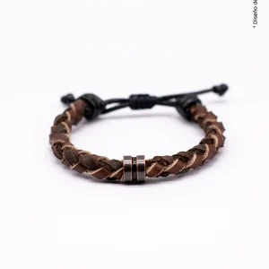 Pulsera de Cuero Natural Trenzado Bi Tono | Joyería Artesanal