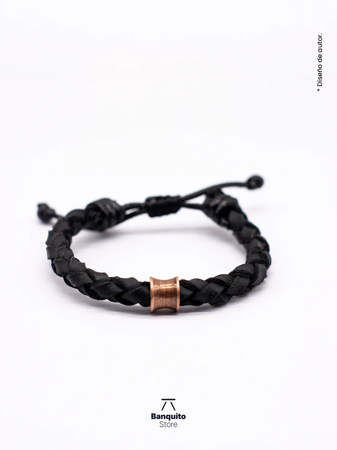 Pulsera de Cuero Negro Natural Trenzado