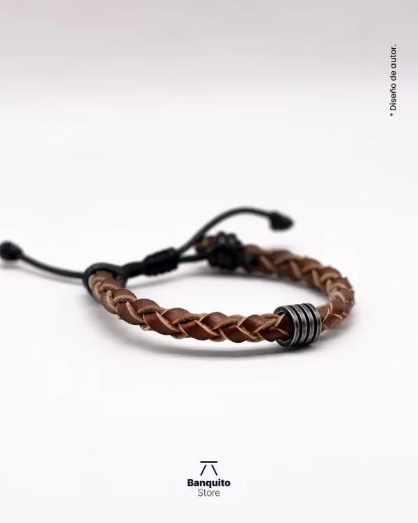 Pulsera de Cuero Trenzado Café - Imagen 2