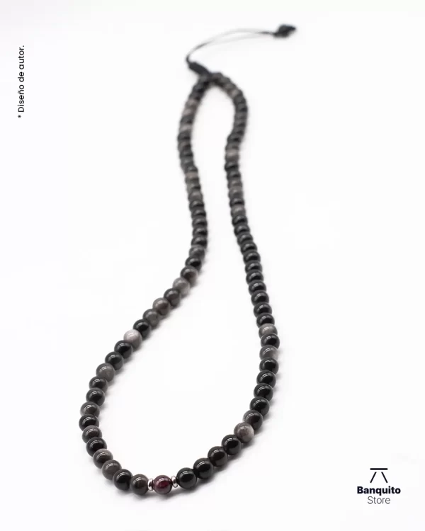 Collar masculino de obsidiana y granate | Hecho a mano en Chile