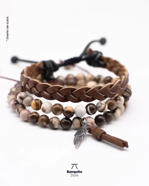 Pulsera Jaspe Cebra y Cuero Café - Imagen 4