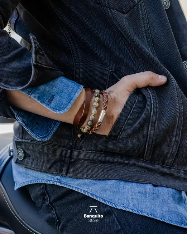 Pulsera de Cuero Café Genuino y Plata 950 - Imagen 4
