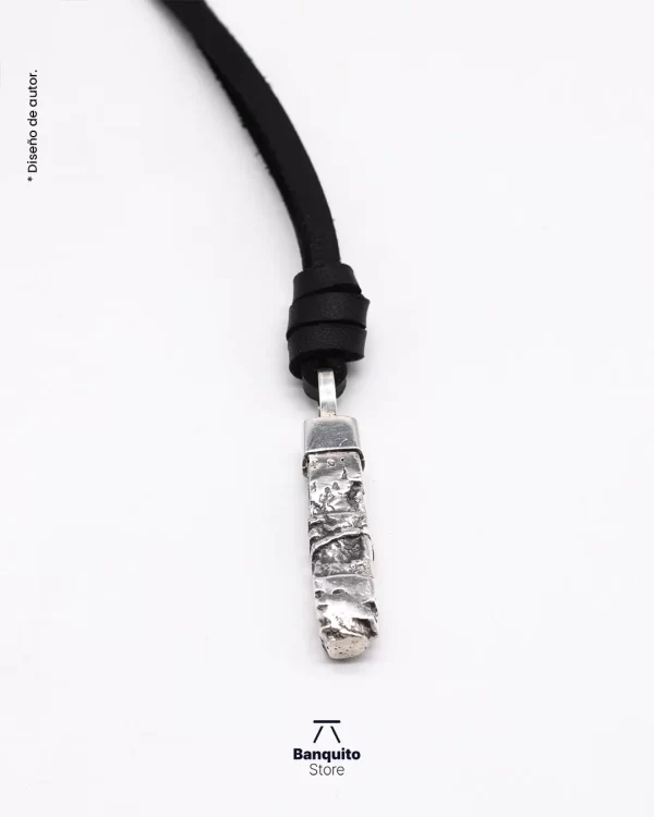 Collar de Cuero con Barrita de Plata 950 + Pulsera de Regalo - Imagen 3