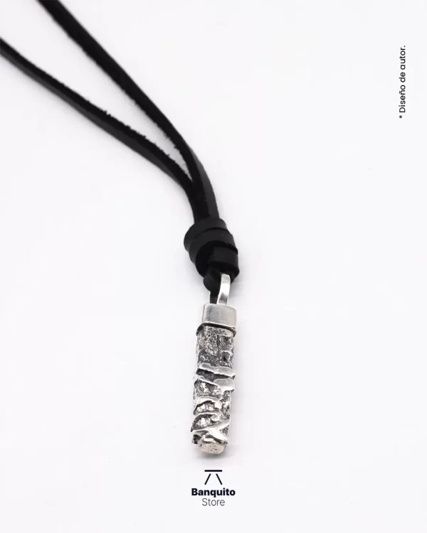 Collar de Cuero con Barrita de Plata 950 + Pulsera de Regalo - Imagen 2