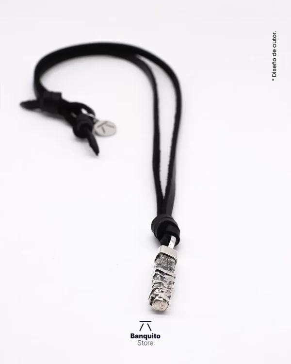 Collar de Cuero con Barrita de Plata 950 + Pulsera de Regalo - Imagen 5