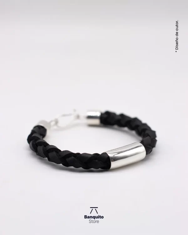 Pulsera de Cuero Genuino y Plata 950 - Imagen 4