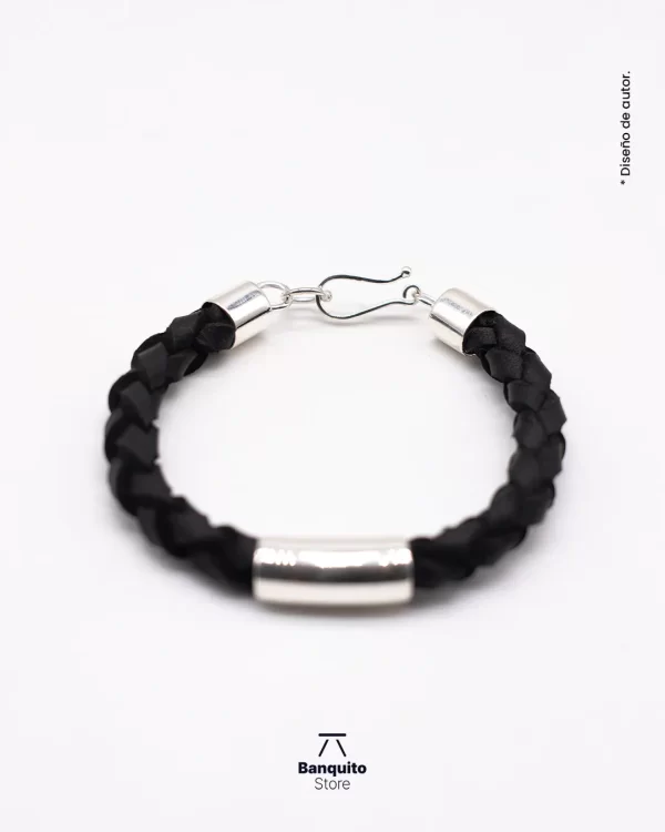 Pulsera de Cuero Genuino y Plata 950 - Imagen 3