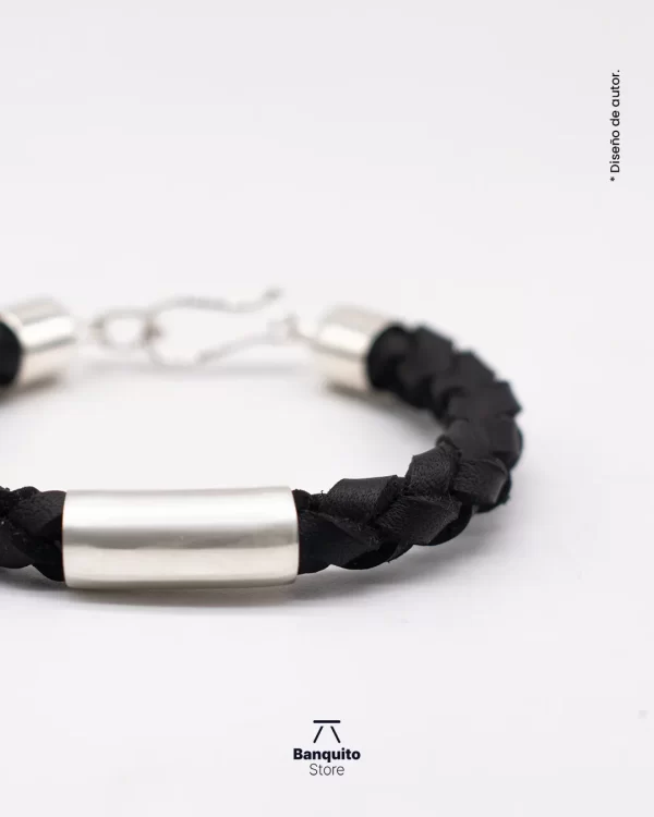 Pulsera de Cuero Genuino y Plata 950 - Imagen 2
