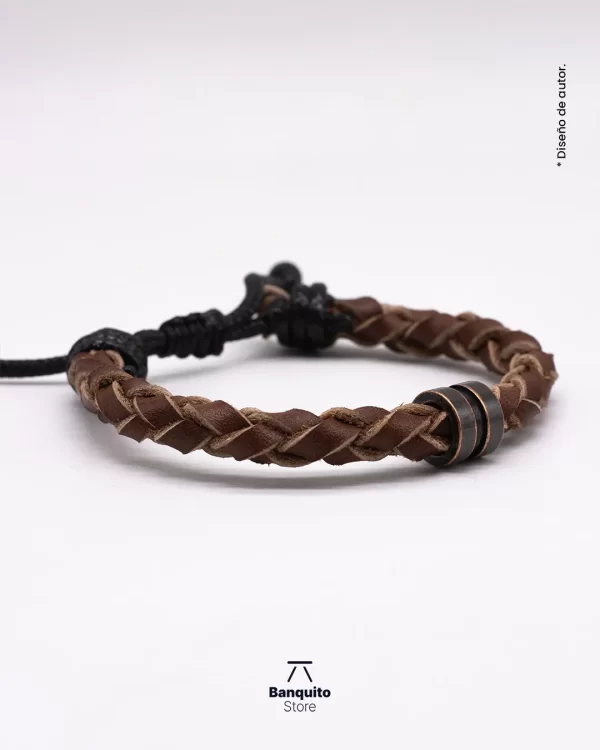 Pulsera de cuero café con argolla - Imagen 2