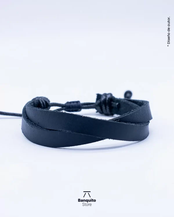 Pulsera de Cuero Negro para Hombre Cruzada - Imagen 2