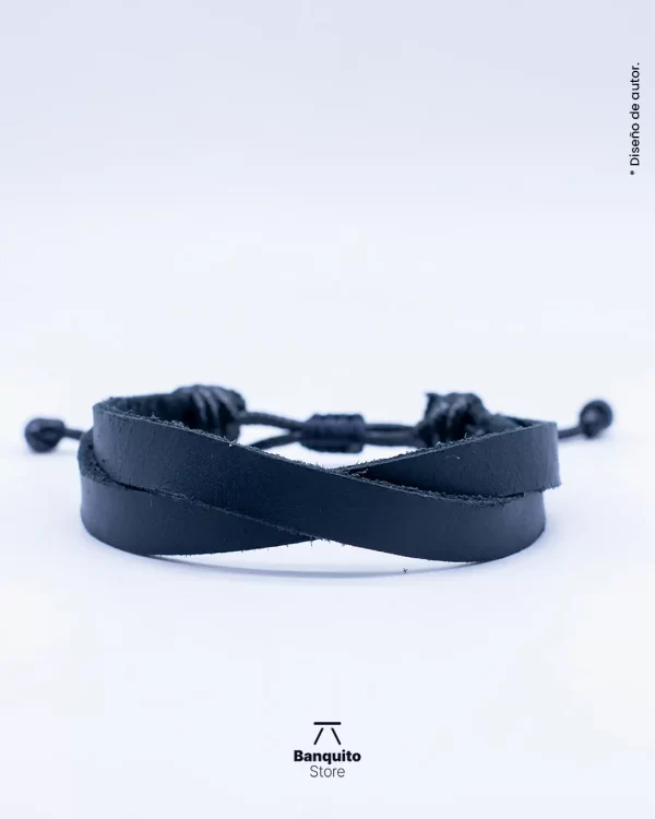 Pulsera de Cuero Negro para Hombre Cruzada