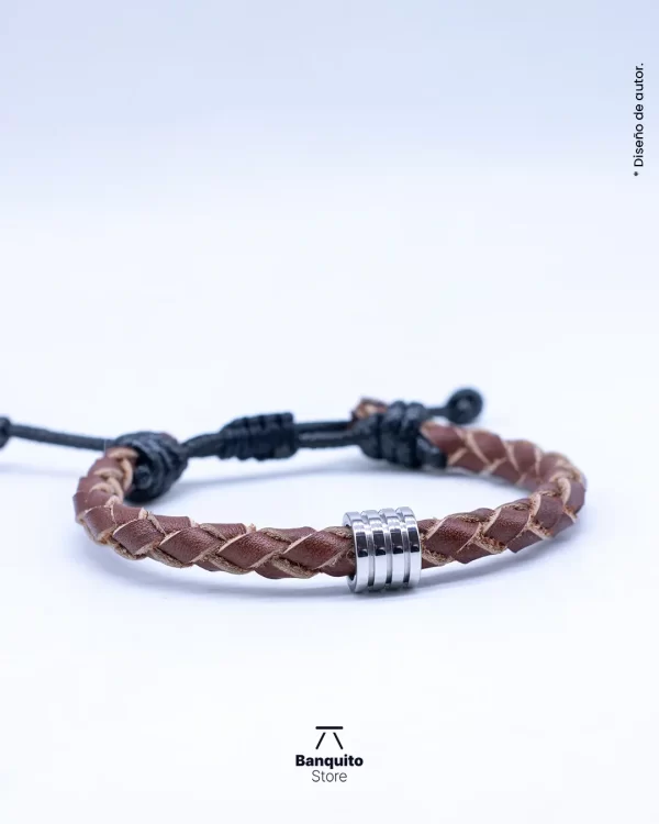 Pulsera de cuero café con argolla - Imagen 2